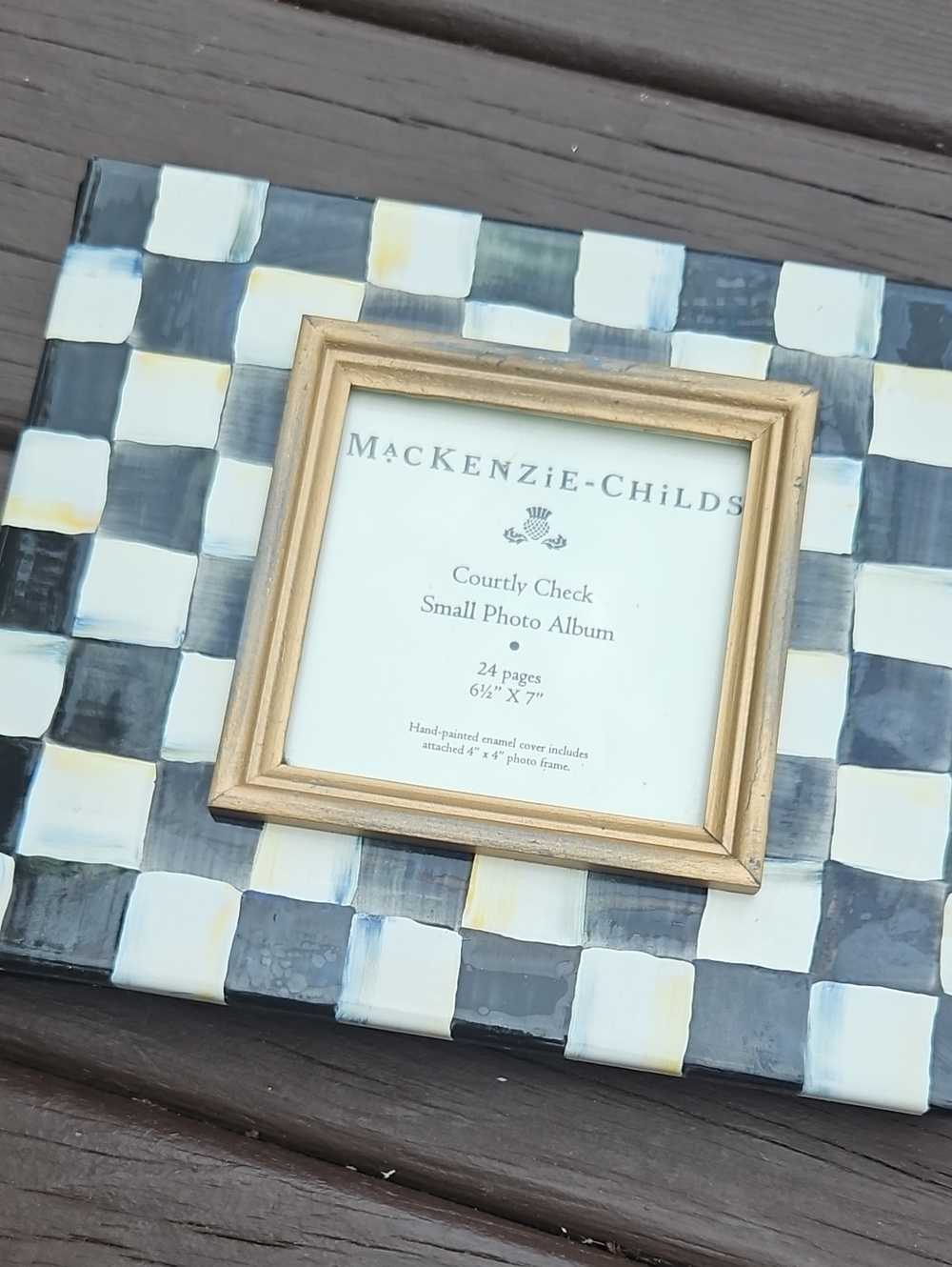 MacKenzie-Childs Black, White & Cream Courtly Check Photo Frame with Gold Trim